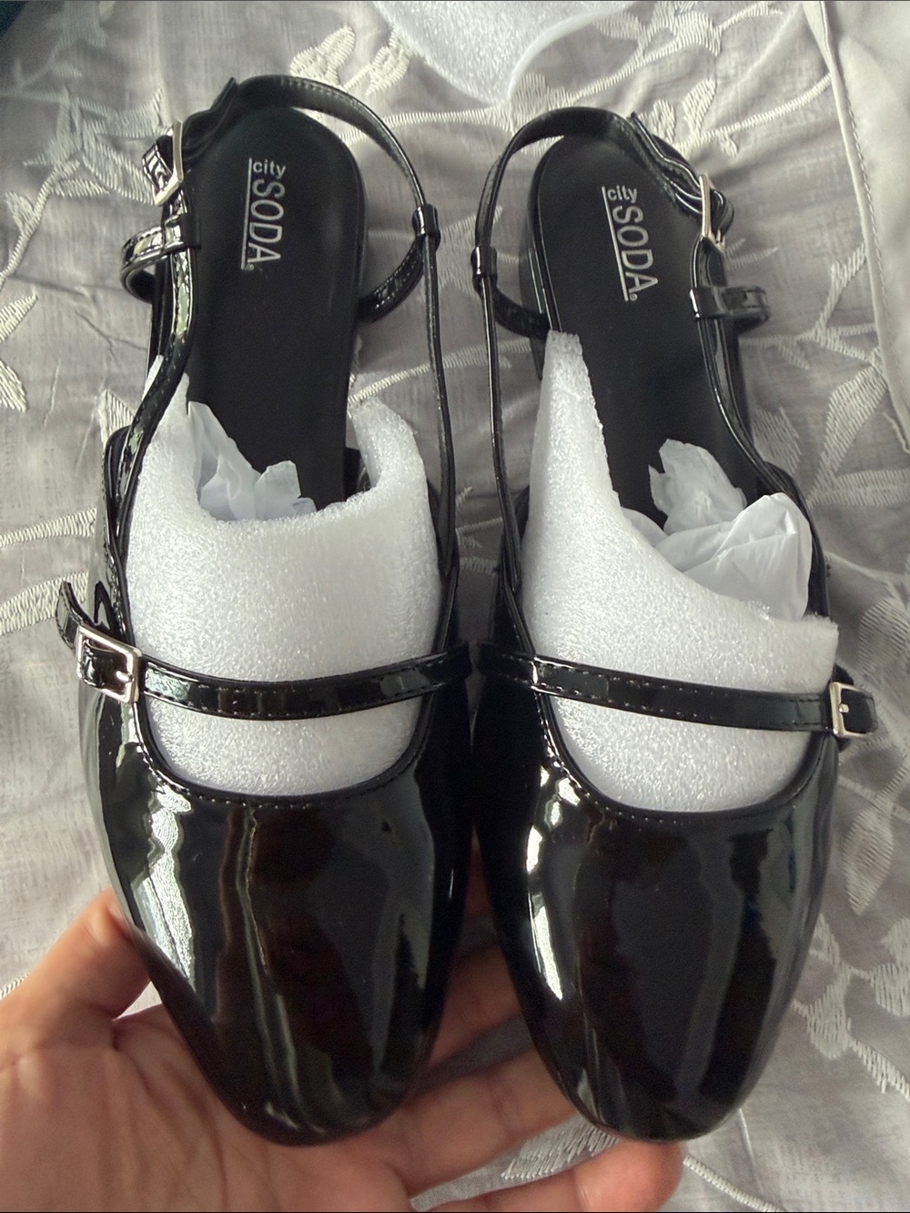 Soda patent black ballet sandal Mary Jane style